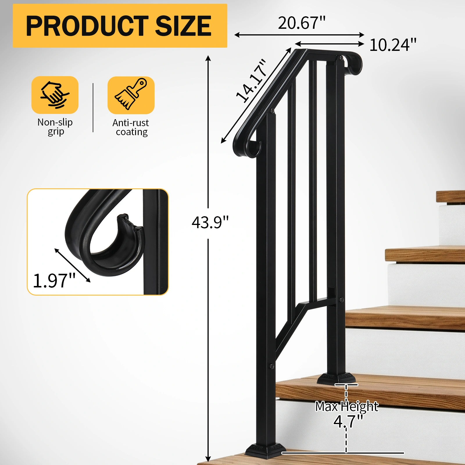Artisasset Matte Black Outdoor 1st Tier Iron Handrail view 20