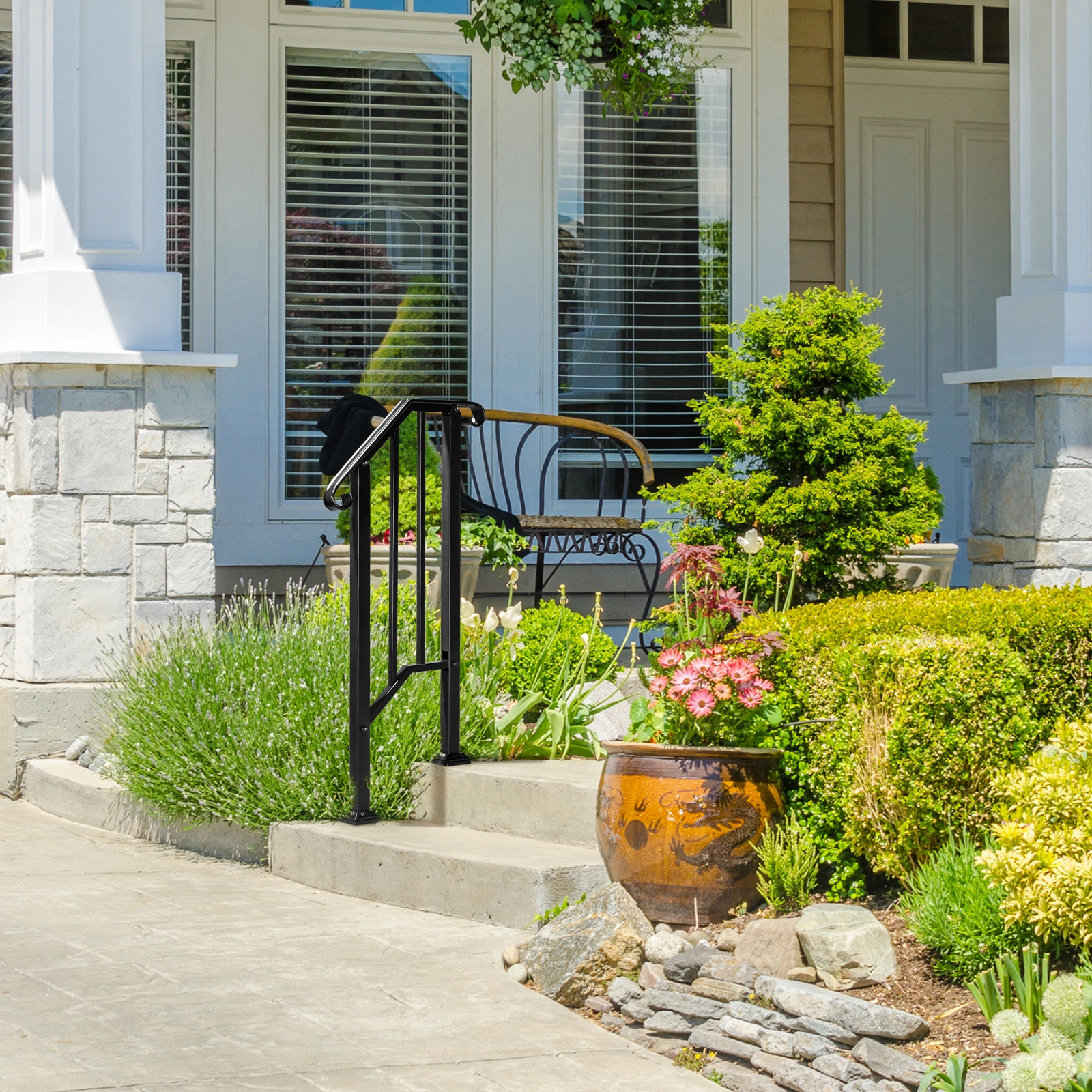 Artisasset Matte Black Outdoor 1st Tier Iron Handrail view 9