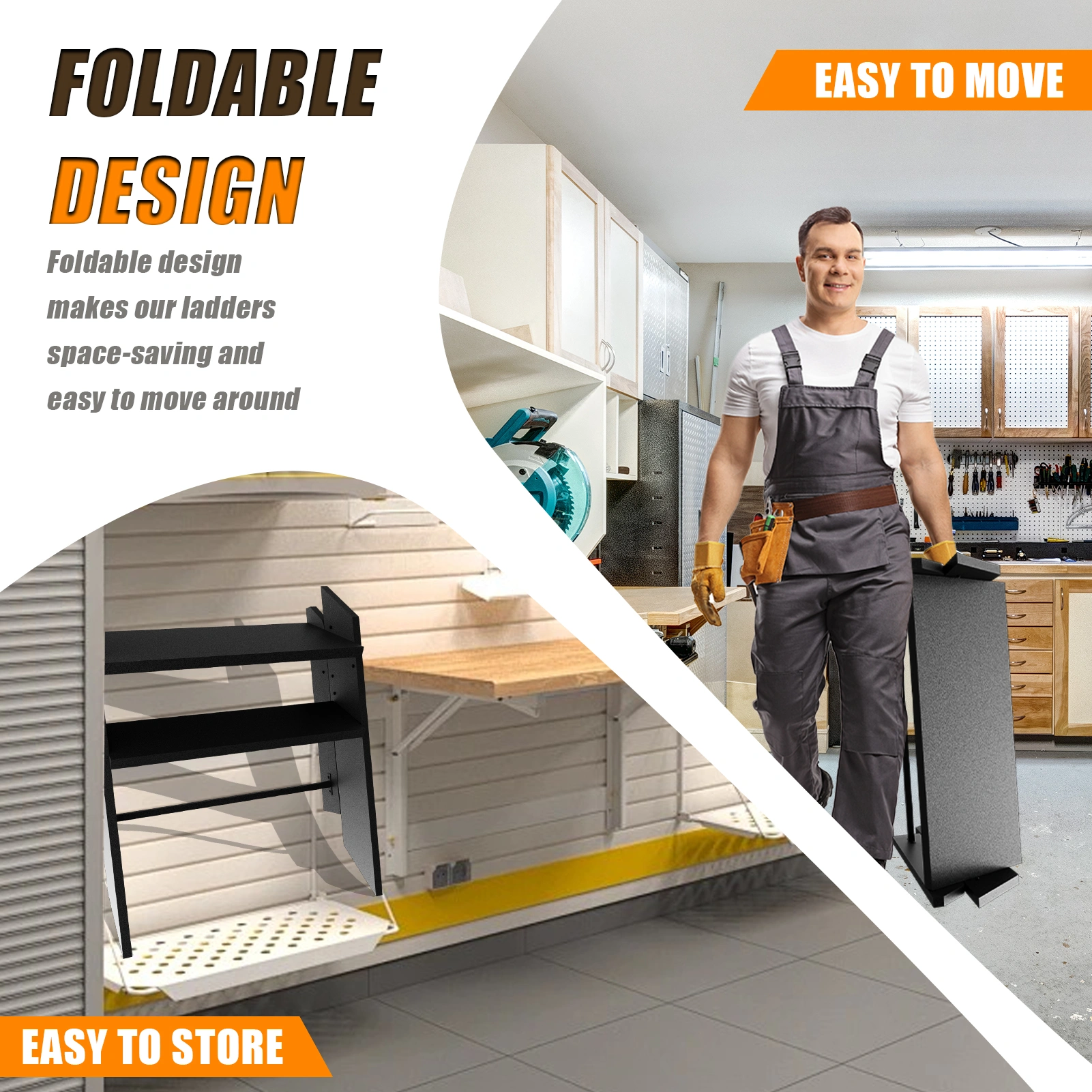 2-Stufen Faltbare Trittleiter, Höhenverstellbarer Handlauf, Rutschfeste Füße, Multifunktionsleiter für Wohnmobil, Caravan, Haus, Veranda, Spa view 2