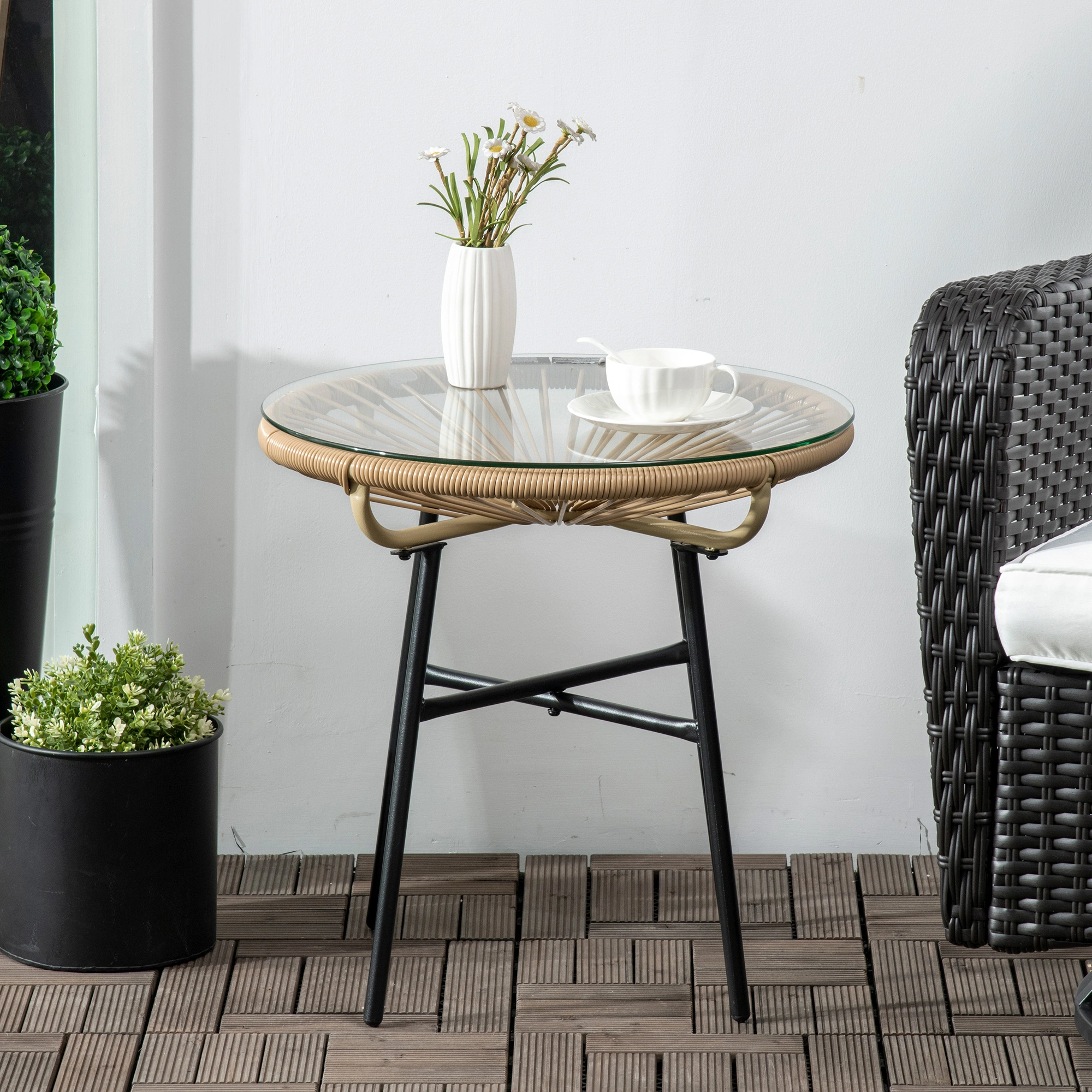 Rattan Coffee Table Large, Oval Cocktail Table with Storage Basket, Wicker Center Table for Living Room Home Decor view 2