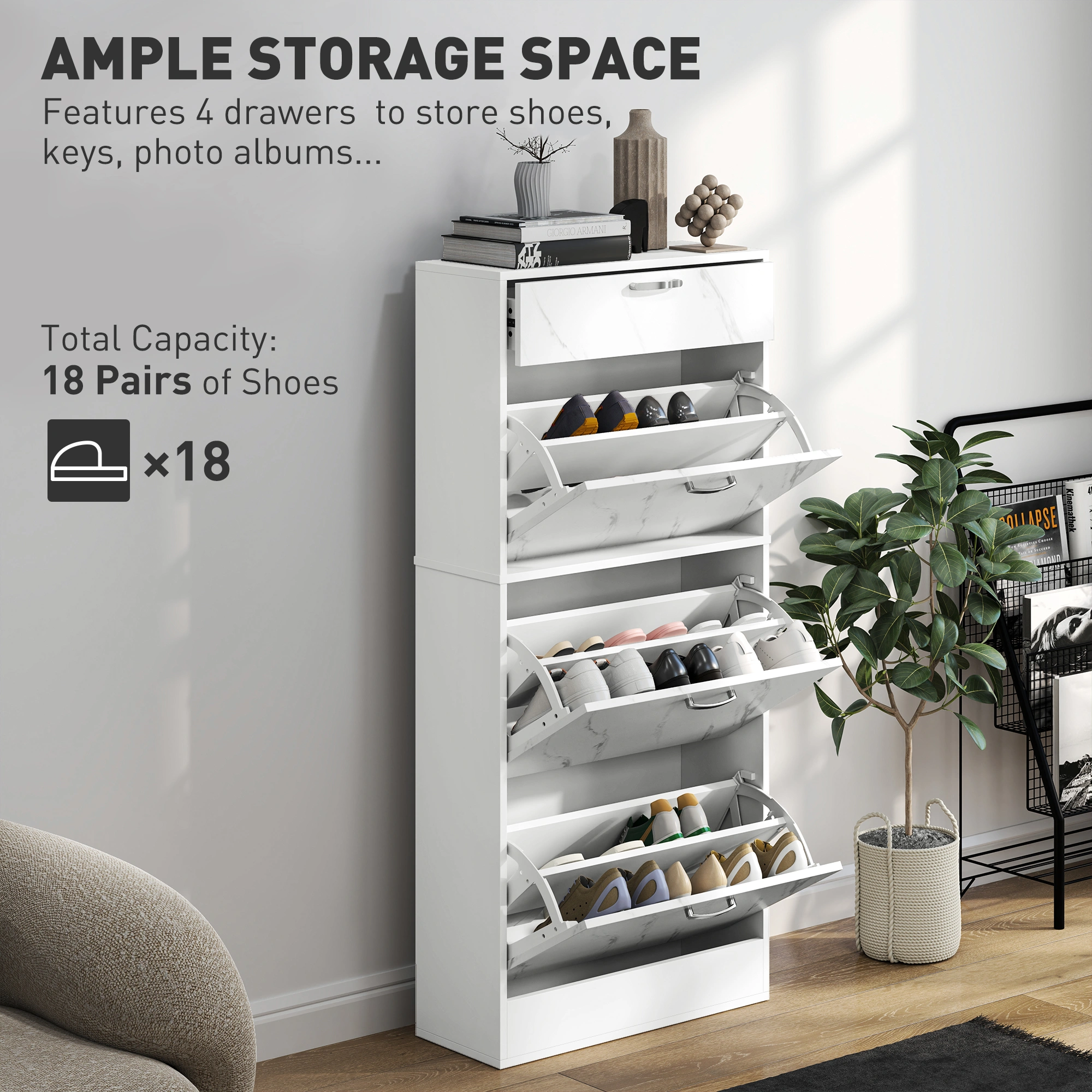 3-Tier Shoe Storage Cabinet with 3 Drawers, Entryway Organizer Shoe Rack for Hallway Living Room Bedroom, Metal Frame, Black