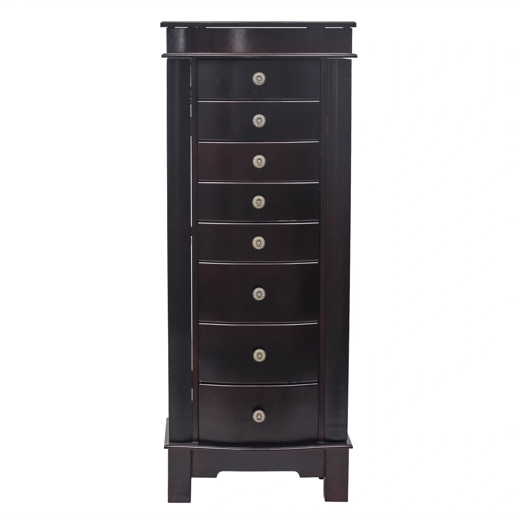 Jewelry Armoire with Mirror, 8 Drawers & 16 Necklace Hooks, 2 Side Swing Doors (Brown) view 2
