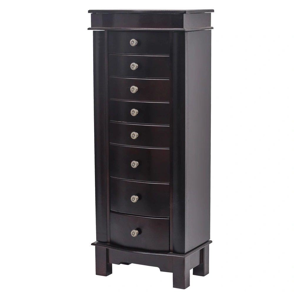 Jewelry Armoire with Mirror, 8 Drawers & 16 Necklace Hooks, 2 Side Swing Doors (Brown) view 3