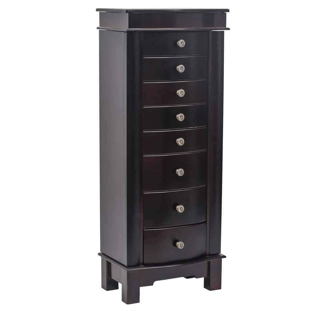 Jewelry Armoire with Mirror, 8 Drawers & 16 Necklace Hooks, 2 Side Swing Doors (Brown) view 4