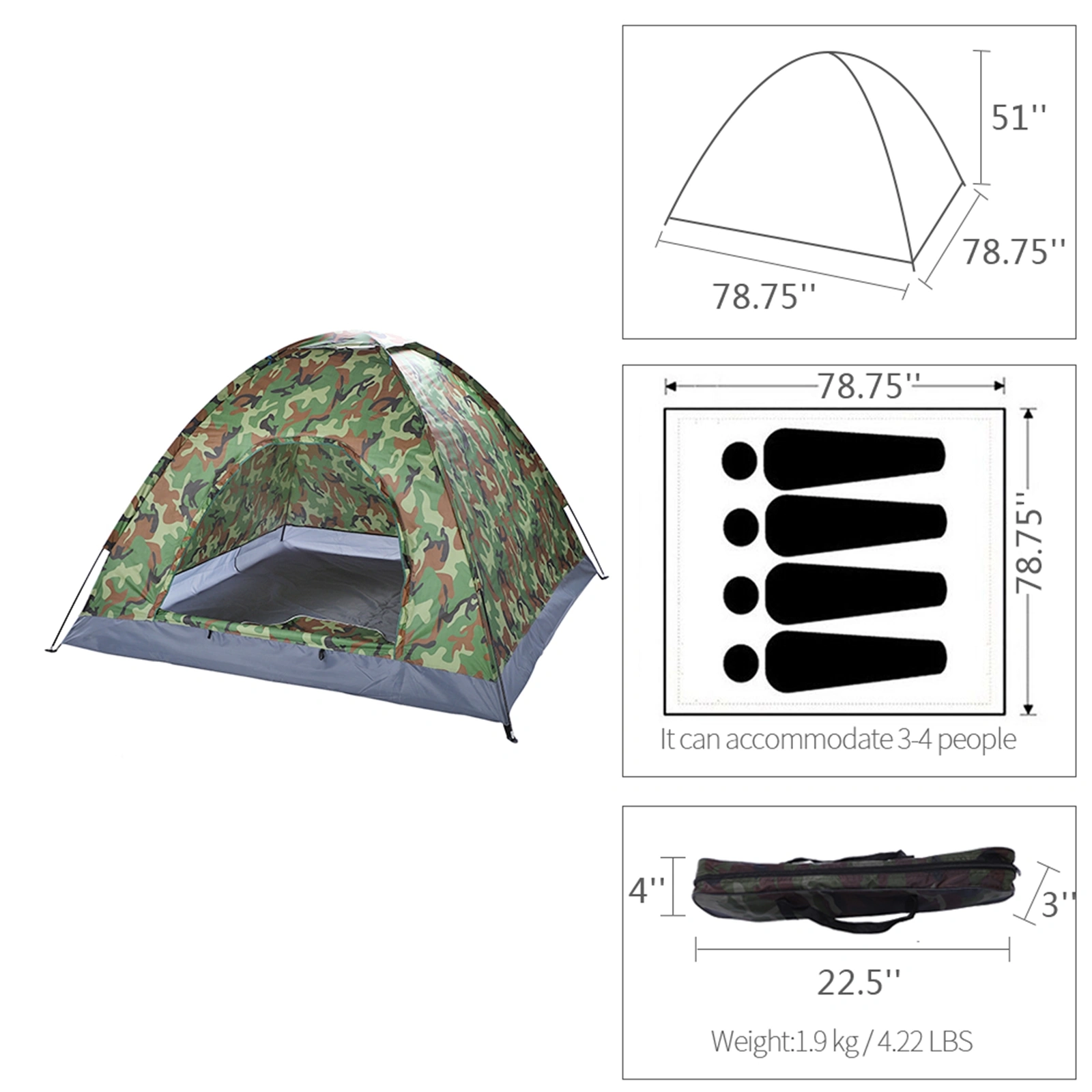 3-4 Person Camping Dome Tent Camouflage view 38