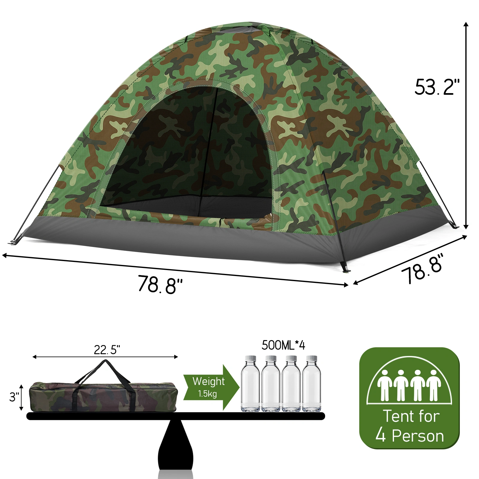 3-4 Person Camping Dome Tent Camouflage view 5