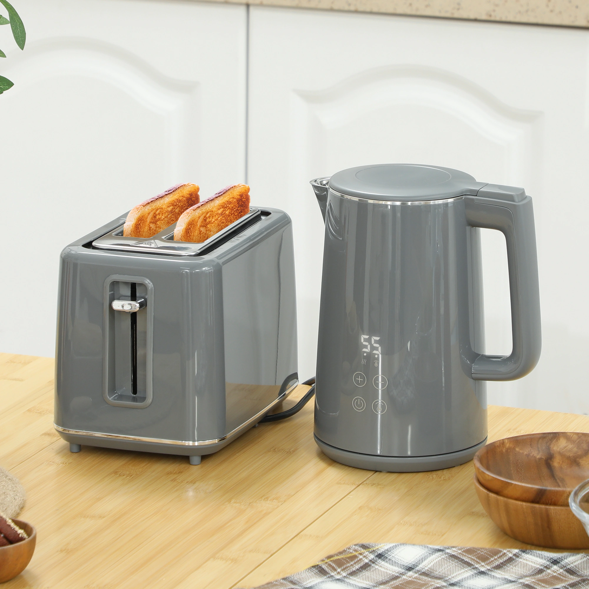 Kettle and Toaster Set - Stainless Steel 2-in-1 Countertop Appliance Combo for Home Kitchen