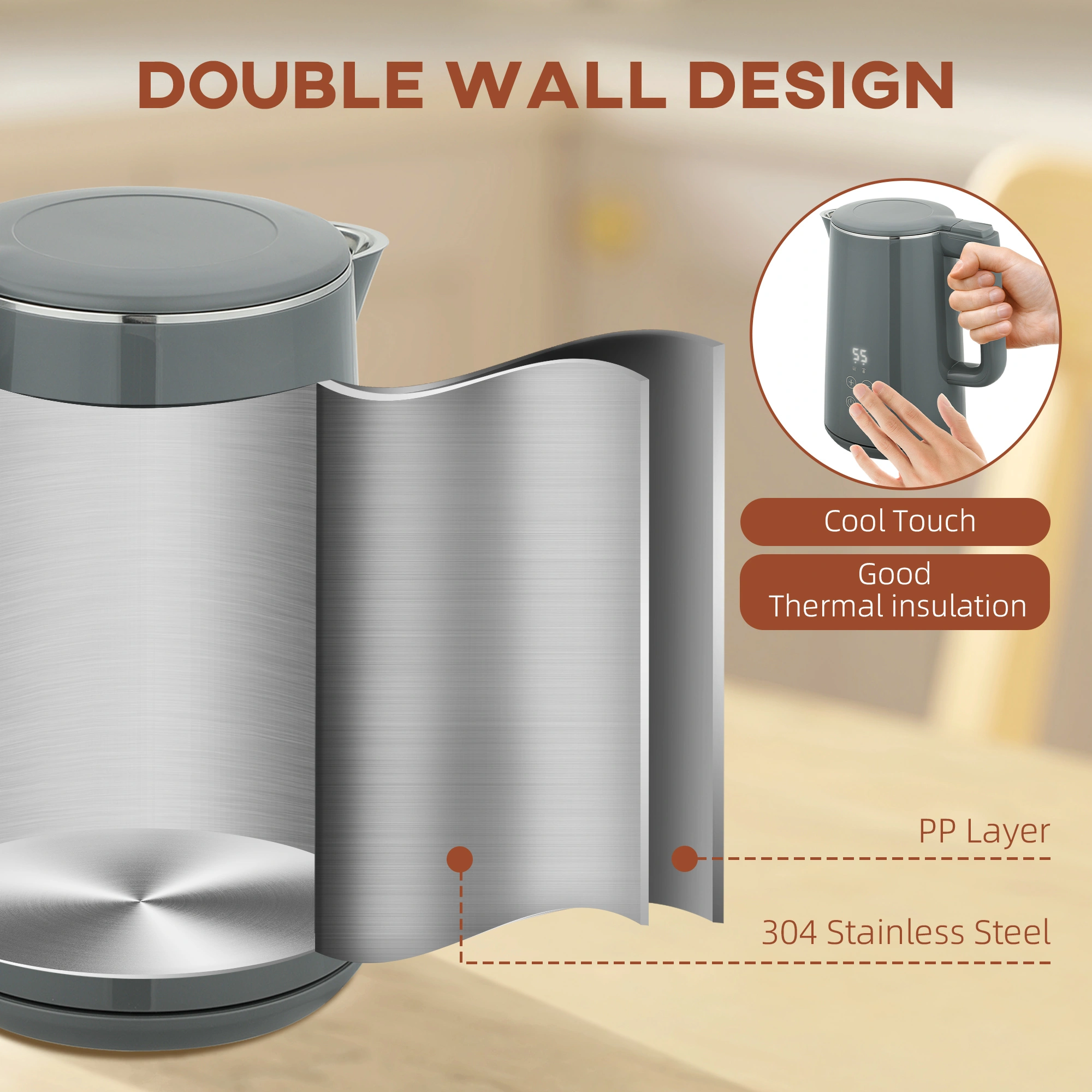 Kettle and Toaster Set - Stainless Steel 2-in-1 Countertop Appliance Combo for Home Kitchen view 4