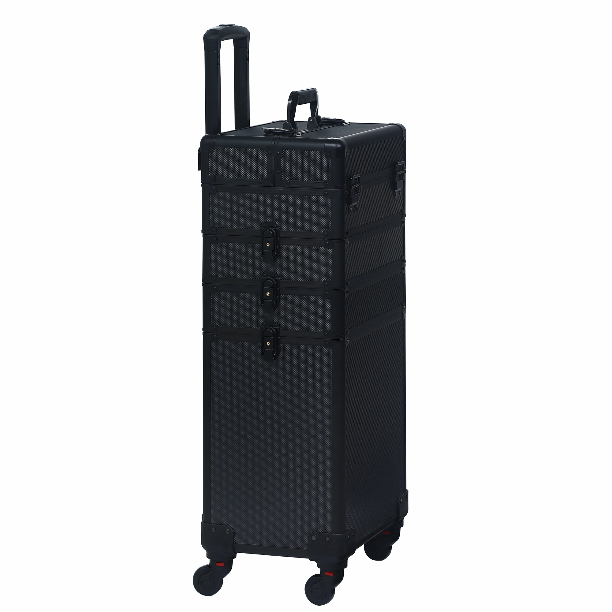 4-in-1 Aluminum Rolling Makeup Case, Draw-Bar Style Interchangeable Cosmetic Trolley, All Black view 2