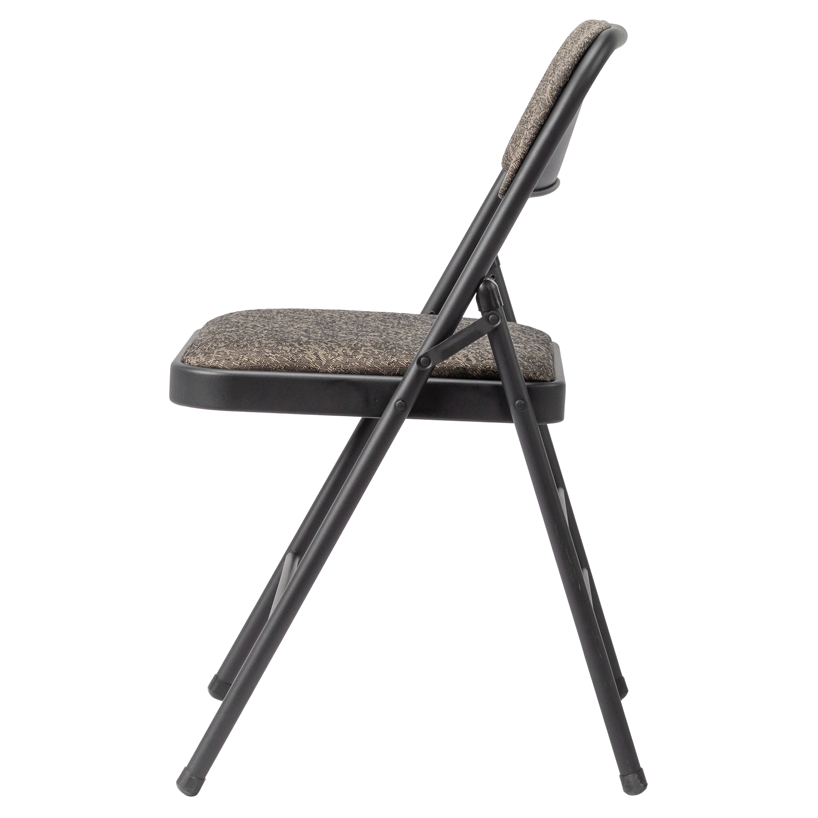 1 Pcs Folding Chair Black Patterned Fabric Upholstered Event Chair 18.1x18.9x29.9 Inch Padded Matte Steel Frame view 3