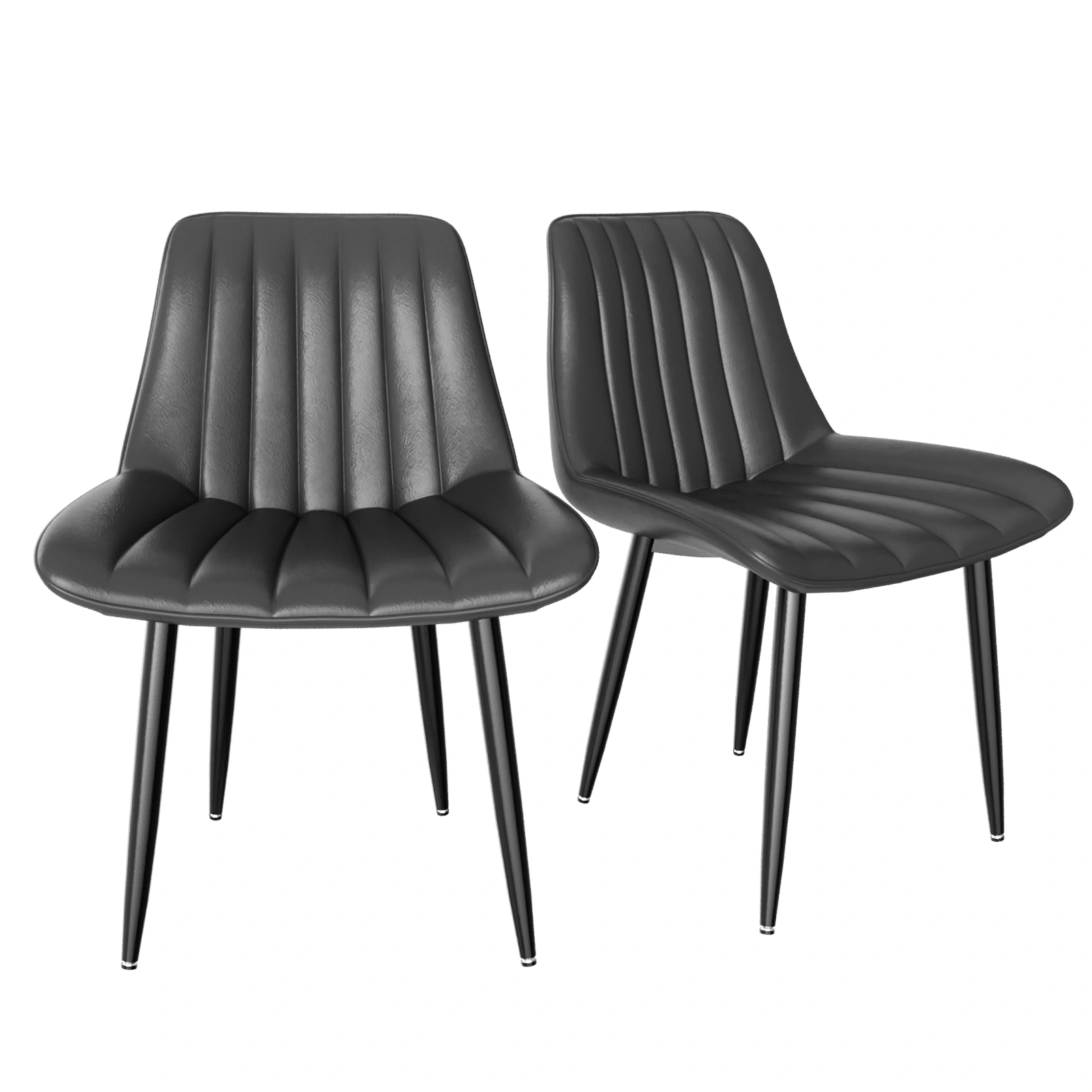 Scandinavian Dining Chairs, Modern High Back Faux Leather Chair with Cut-Out Backrest, Accent Kitchen Living Room Seat