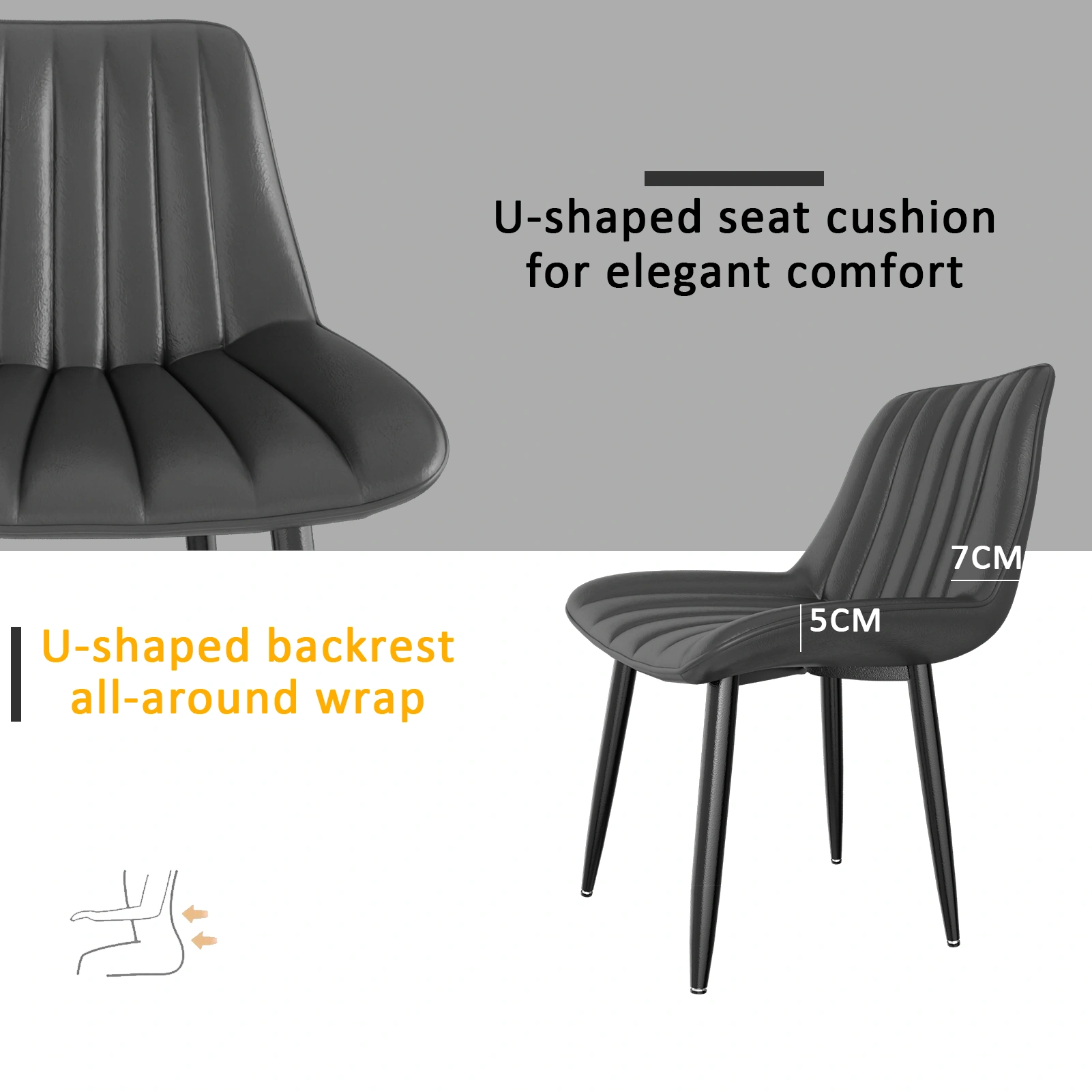 Scandinavian Dining Chairs, Modern High Back Faux Leather Chair with Cut-Out Backrest, Accent Kitchen Living Room Seat view 3