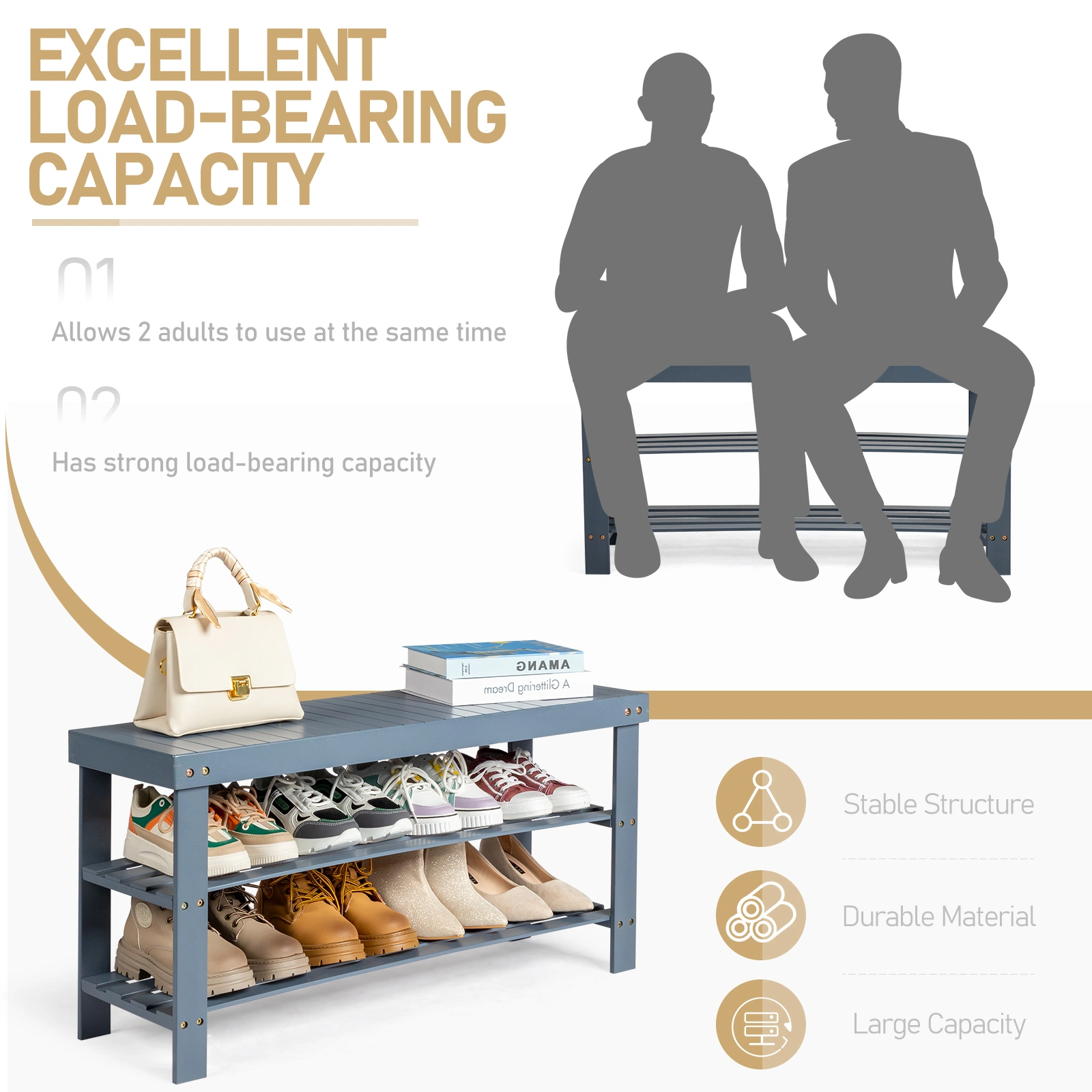 3-Tier Seamless Top Bamboo Shoe Rack view 8