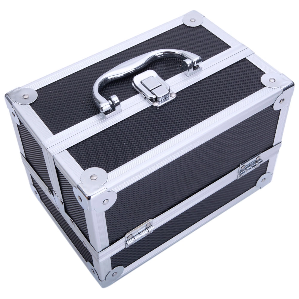 Portable Diamond Texture Aluminum Makeup Storage Bag with Mirror & Key Black view 10