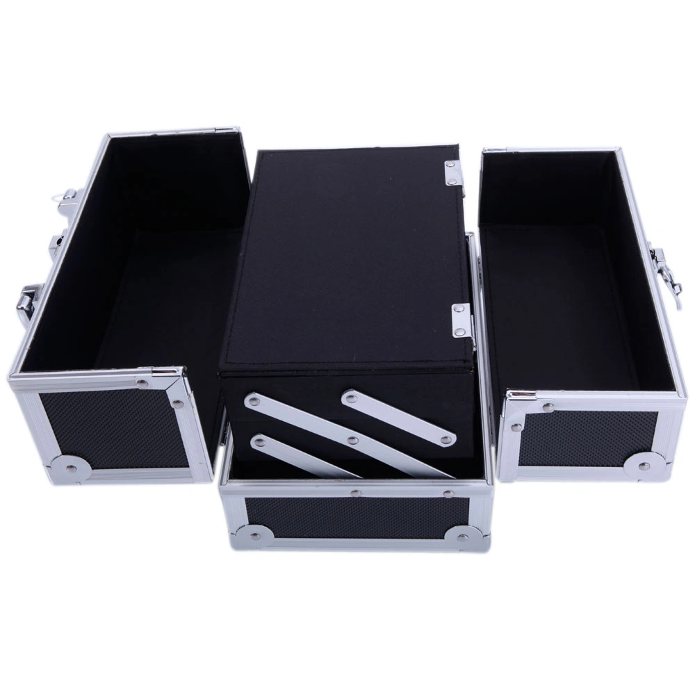 Portable Diamond Texture Aluminum Makeup Storage Bag with Mirror & Key Black view 11