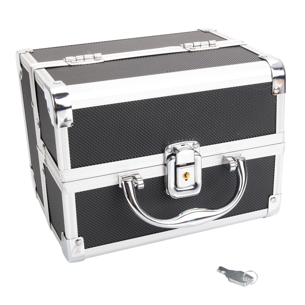Portable Diamond Texture Aluminum Makeup Storage Bag with Mirror & Key Black view 15