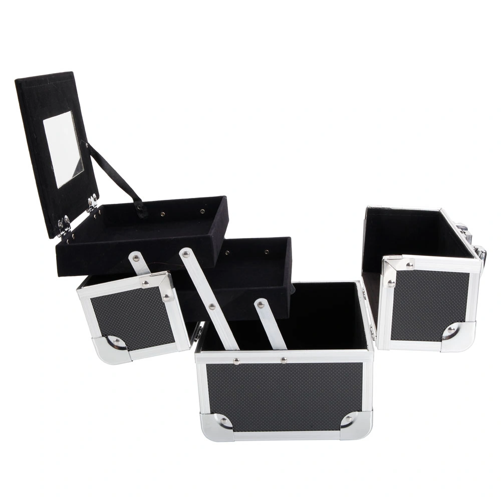 Portable Diamond Texture Aluminum Makeup Storage Bag with Mirror & Key Black view 16