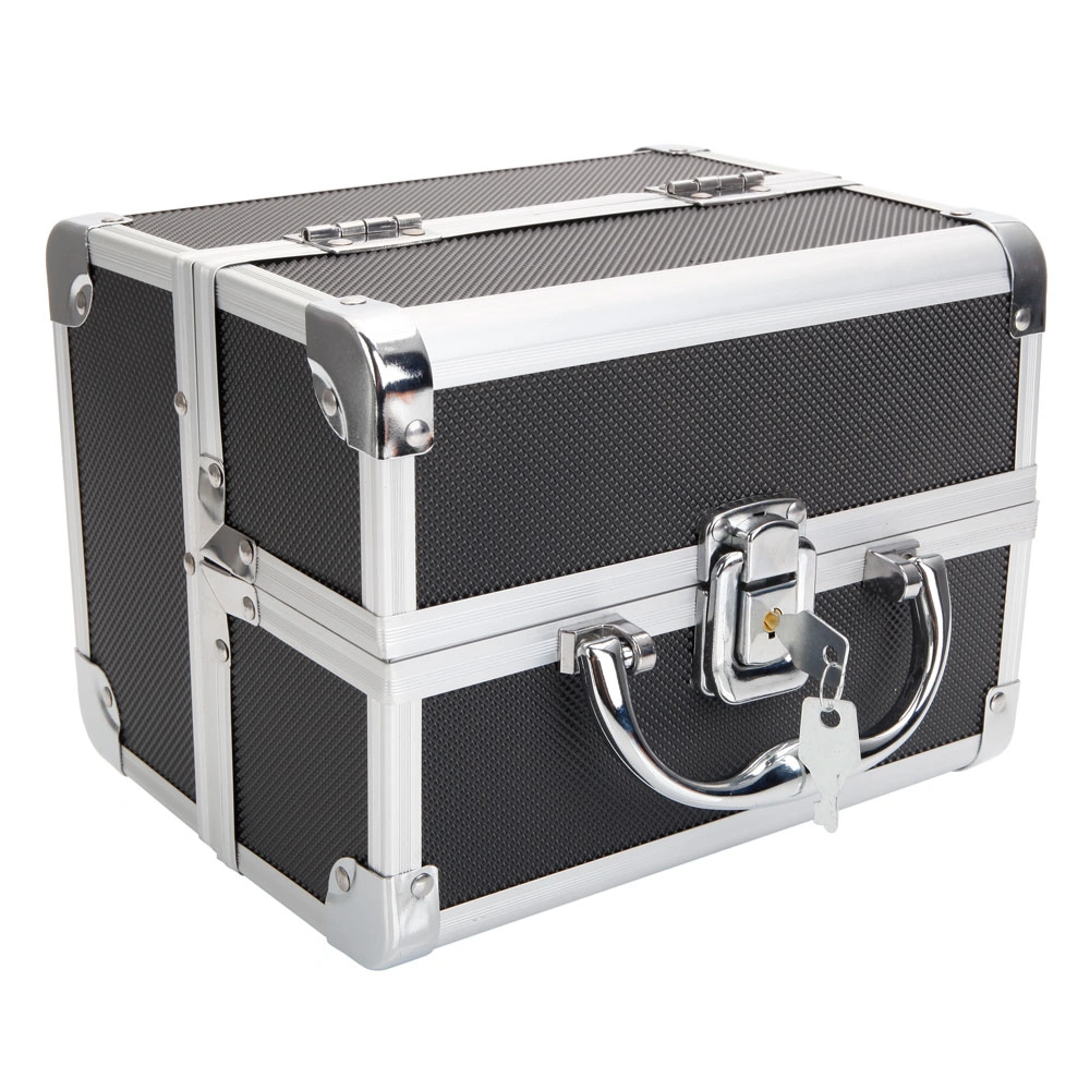 Portable Diamond Texture Aluminum Makeup Storage Bag with Mirror & Key Black view 17