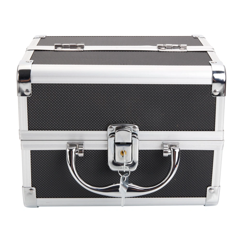 Portable Diamond Texture Aluminum Makeup Storage Bag with Mirror & Key Black view 19