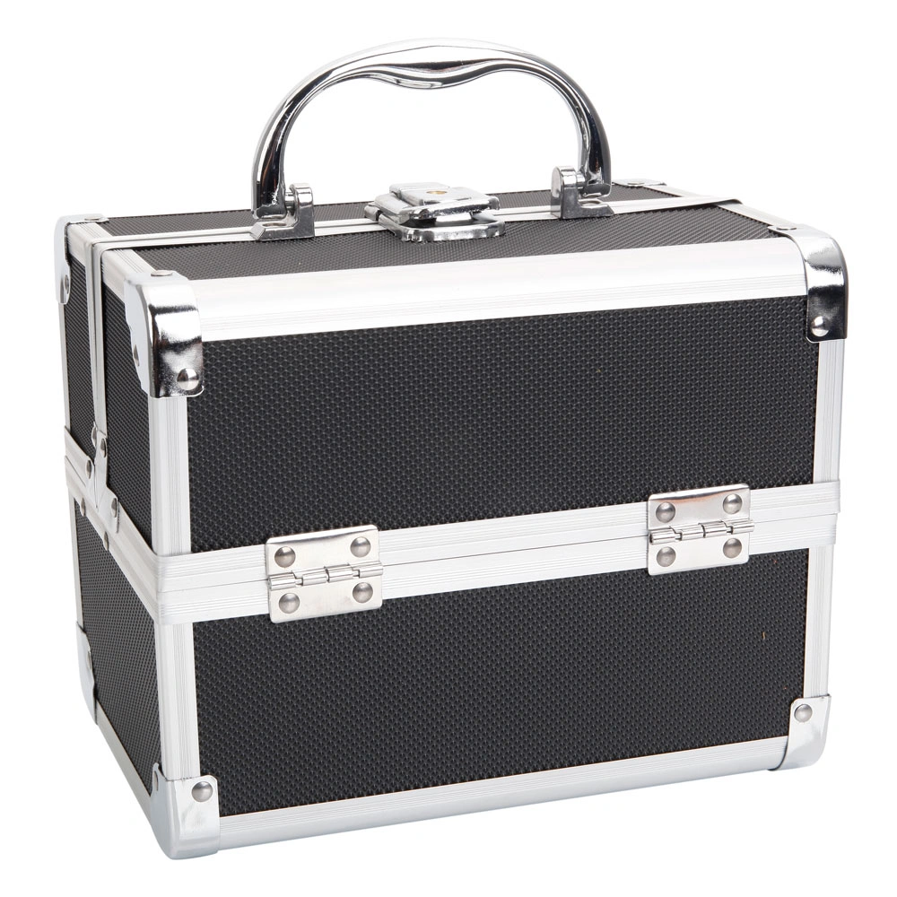 Portable Diamond Texture Aluminum Makeup Storage Bag with Mirror & Key Black view 20