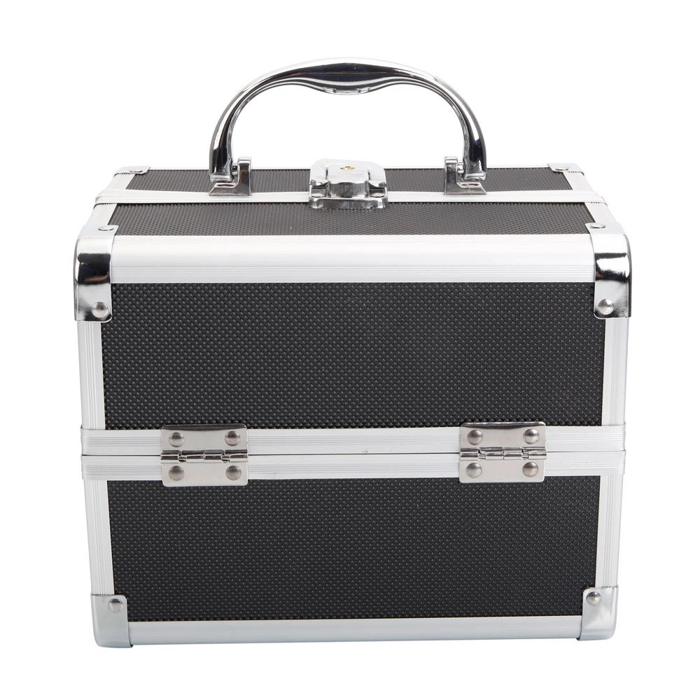 Portable Diamond Texture Aluminum Makeup Storage Bag with Mirror & Key Black view 21