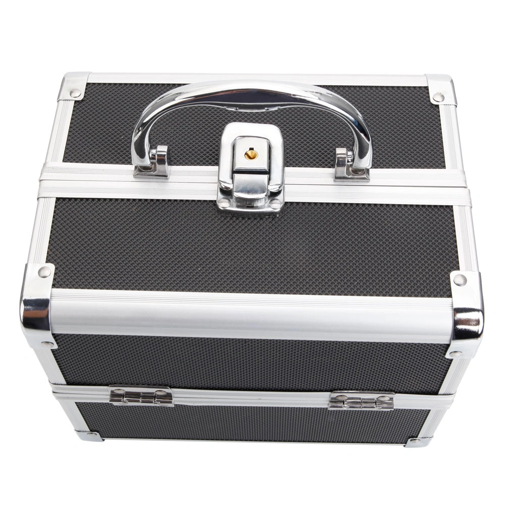 Portable Diamond Texture Aluminum Makeup Storage Bag with Mirror & Key Black view 22