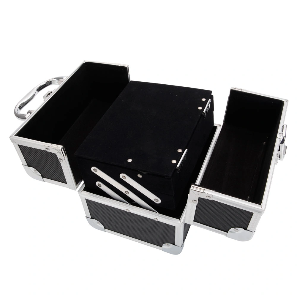Portable Diamond Texture Aluminum Makeup Storage Bag with Mirror & Key Black view 23