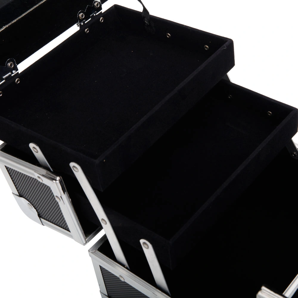 Portable Diamond Texture Aluminum Makeup Storage Bag with Mirror & Key Black view 26