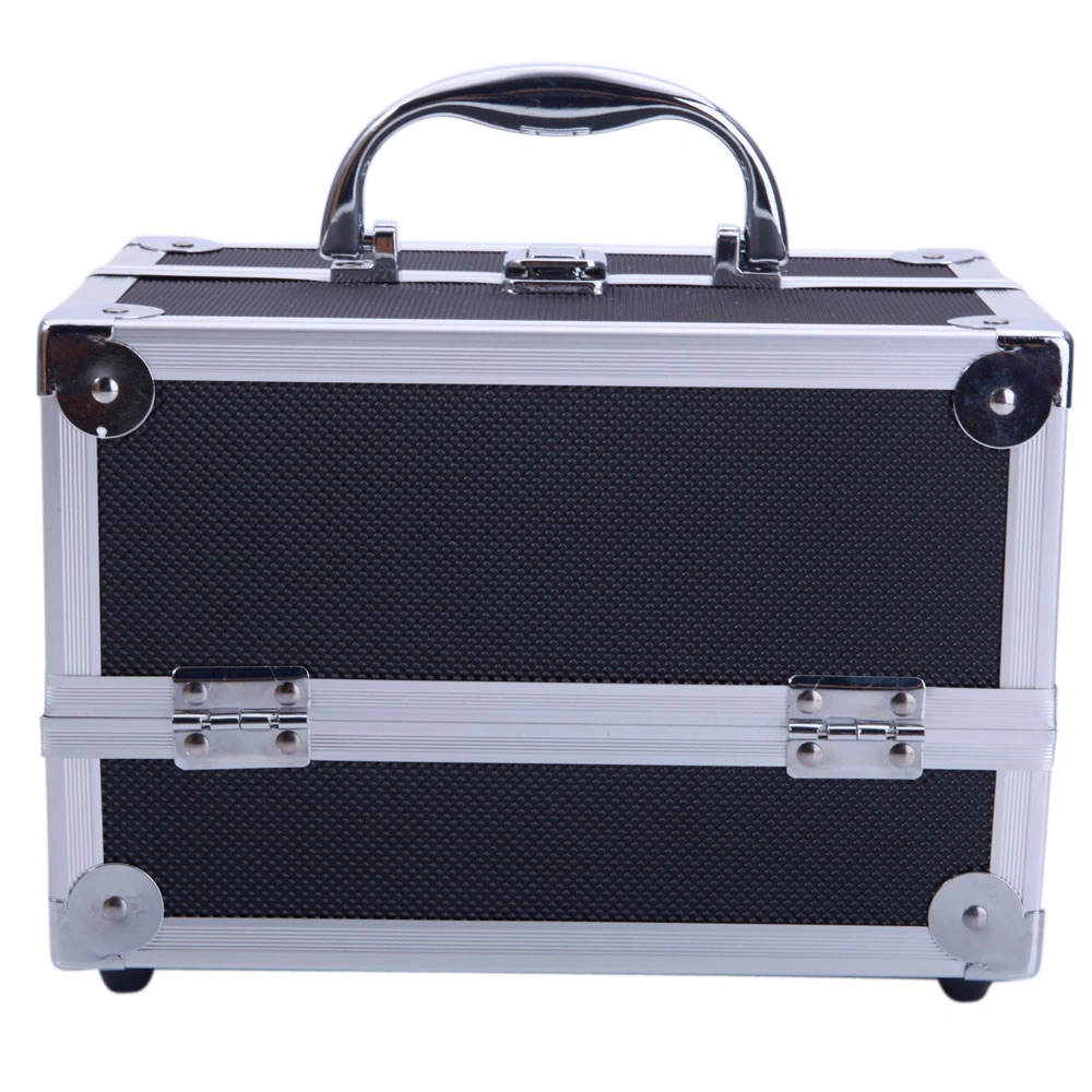 Portable Diamond Texture Aluminum Makeup Storage Bag with Mirror & Key Black view 5