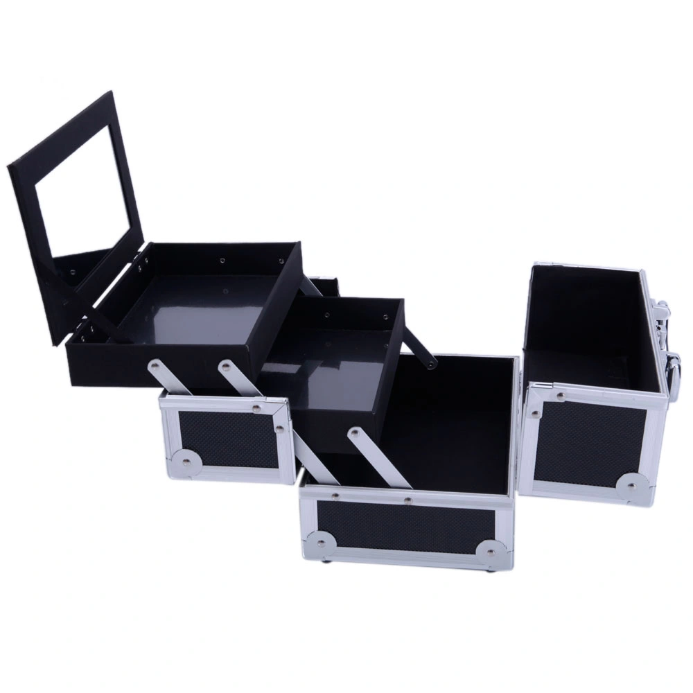 Portable Diamond Texture Aluminum Makeup Storage Bag with Mirror & Key Black view 6