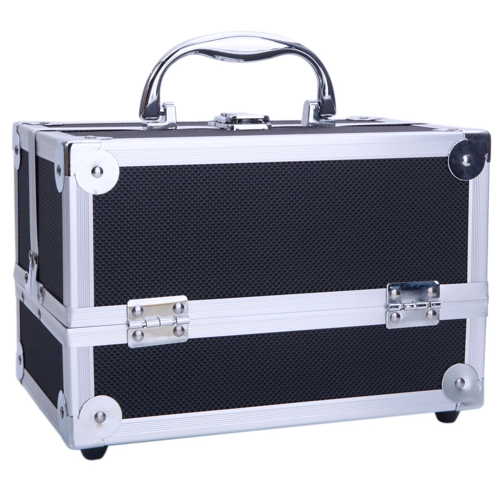 Portable Diamond Texture Aluminum Makeup Storage Bag with Mirror & Key Black view 7