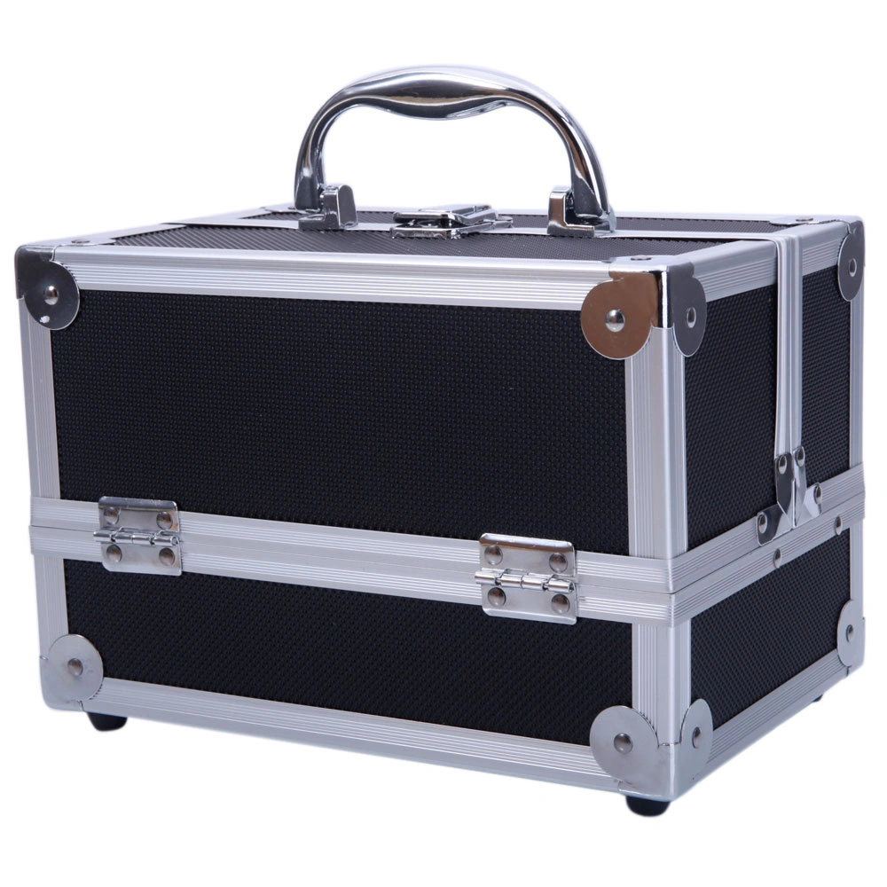 Portable Diamond Texture Aluminum Makeup Storage Bag with Mirror & Key Black view 8