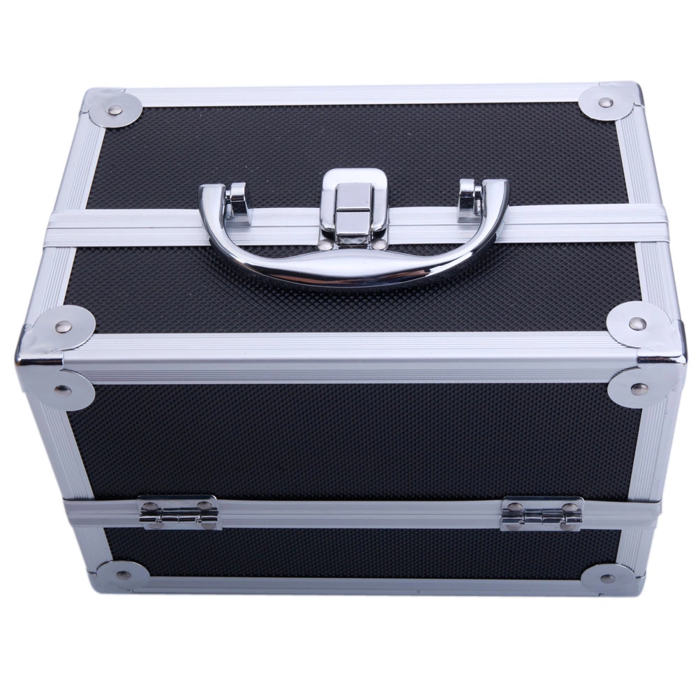 Portable Diamond Texture Aluminum Makeup Storage Bag with Mirror & Key Black view 9
