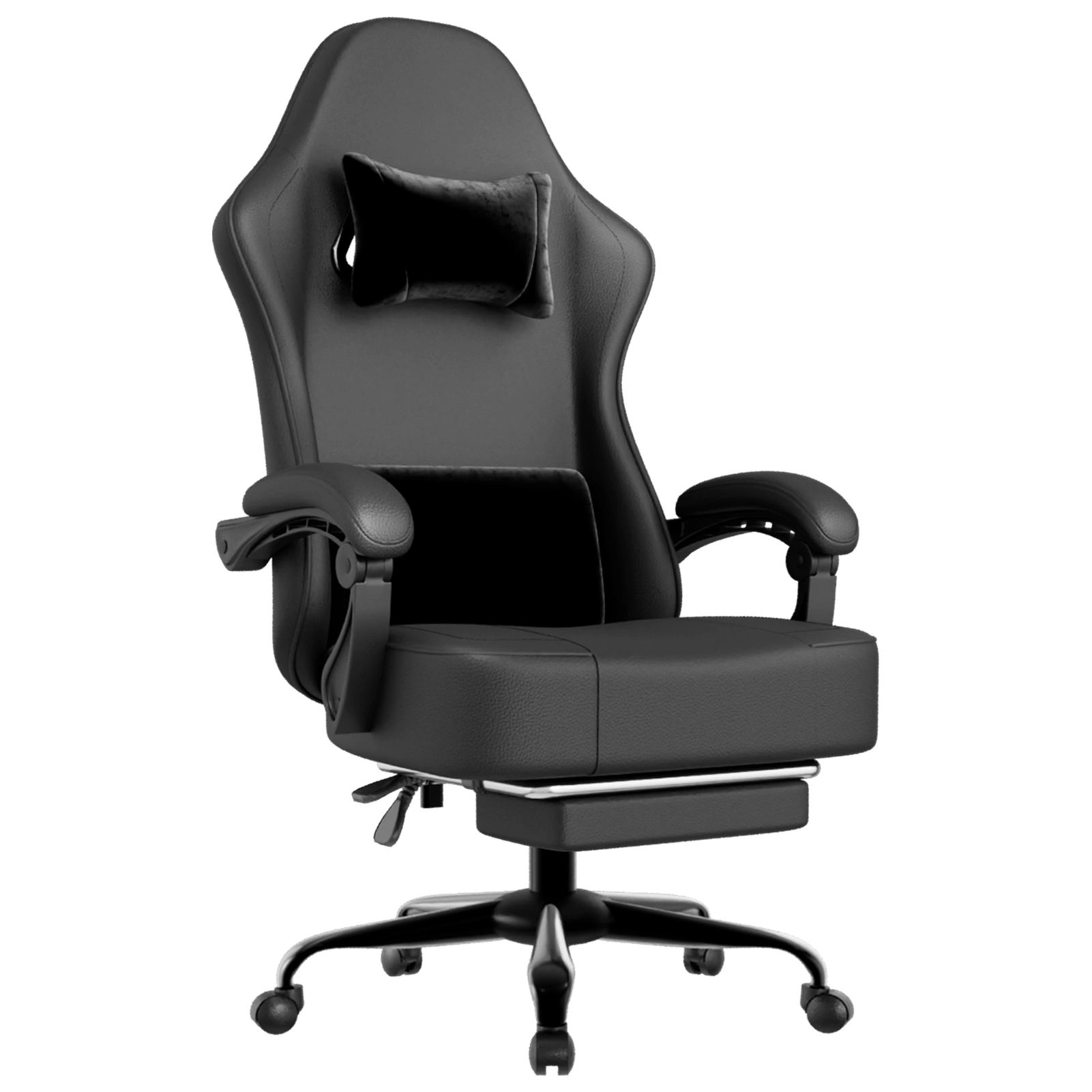 Gaming Chair with Pocket Spring Cushion & Footrest, Ergonomic PU Leather Office Chair, Adjustable Headrest & Lumbar Support for Adults