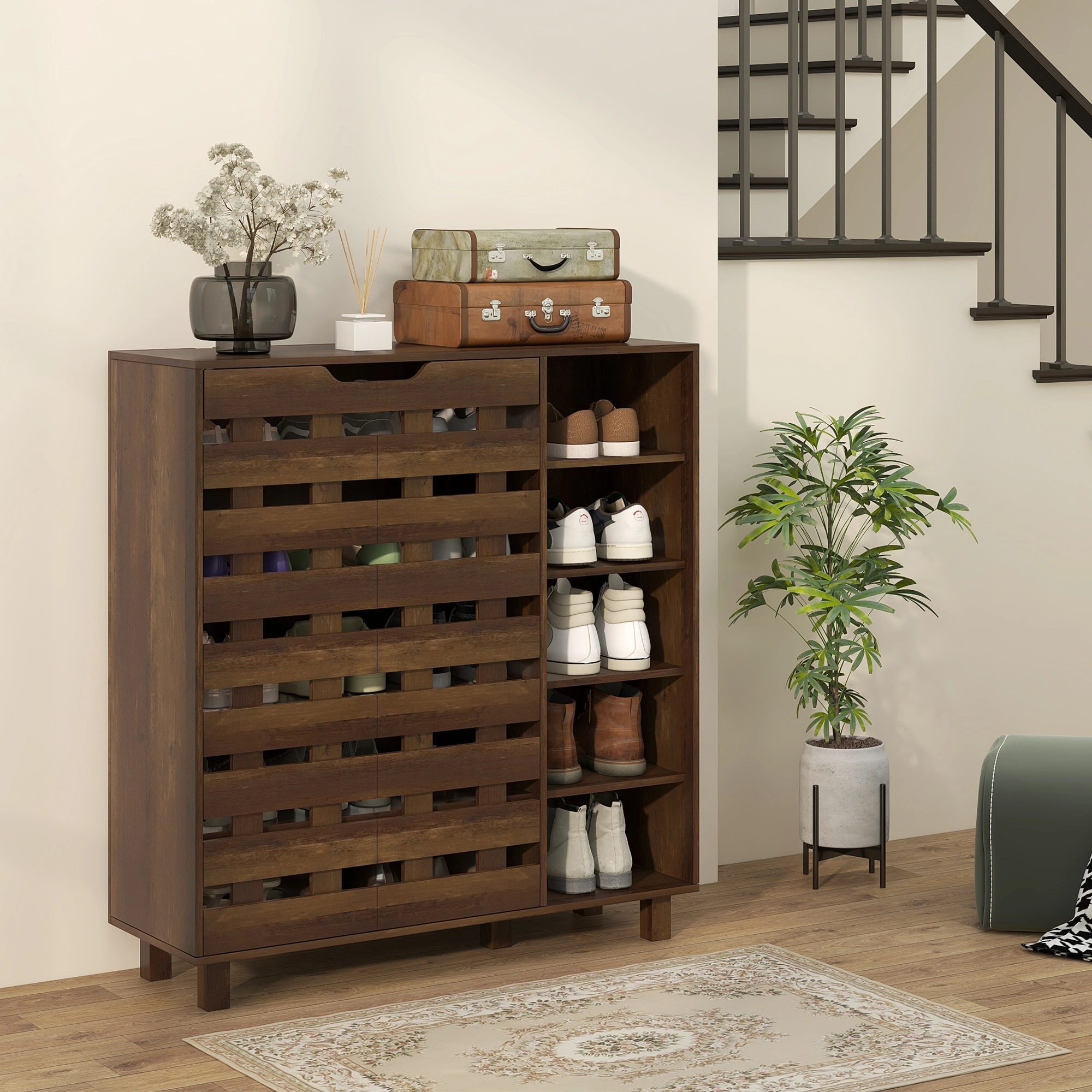 Modern Shoe Storage Cabinet with Doors - Compact Entryway Organizer for Hallway, Living Room, Bedroom view 3