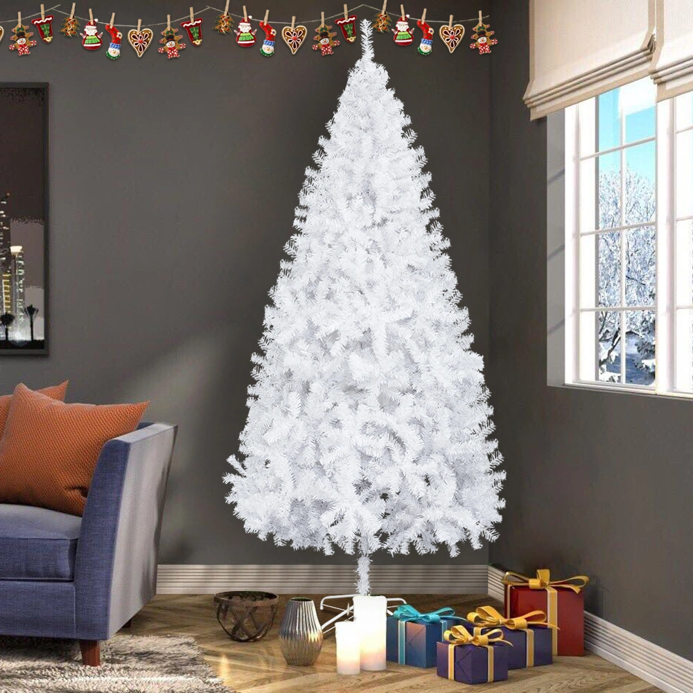 5FT Artificial Christmas Tree, Unlit Pine Tree w/350 Branch Tips, Sturdy Metal Stand, Holiday Home Office Decor, White view 3