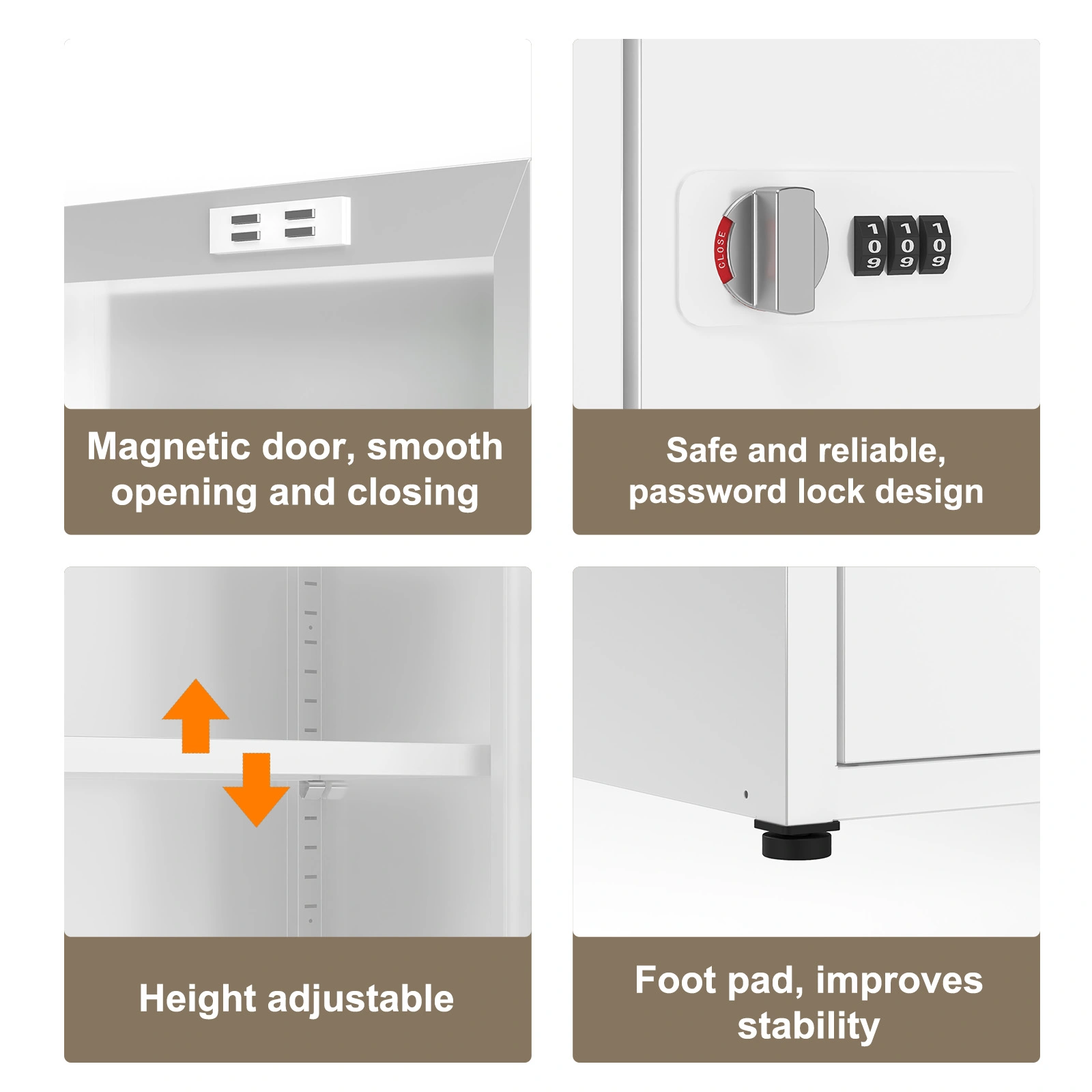 34.6"H Metal Locker Storage Cabinet with Lock, Small Lockable Employees Locker with Adjustable Shelf & Feet, Steel Single Door Lockable Cabinet for Home, School, Office, Gym (White) view 7