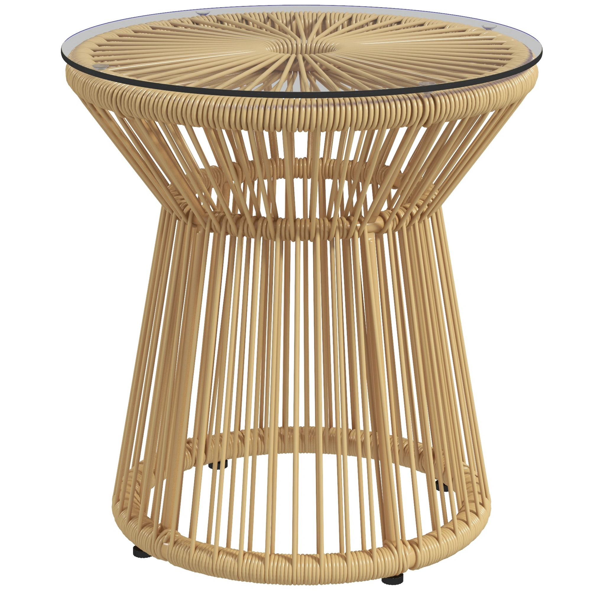 Natural Rattan Coffee Table, Round Cocktail Table with Metal Legs, Boho Chic Center Table for Living Room Decor