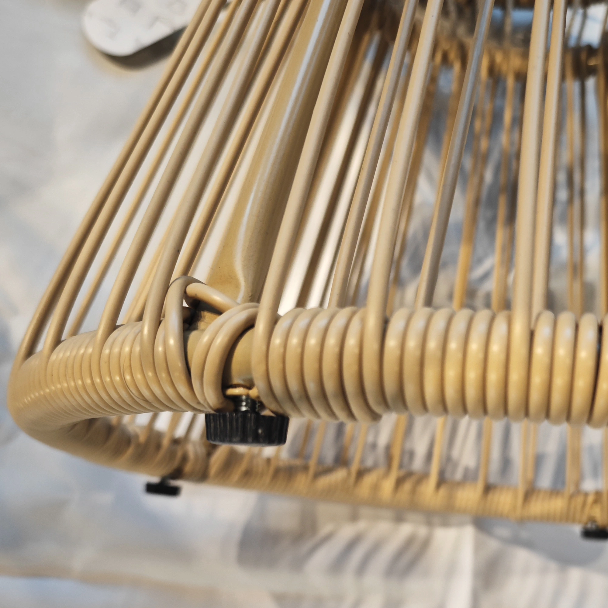Natural Rattan Coffee Table, Round Cocktail Table with Metal Legs, Boho Chic Center Table for Living Room Decor view 3