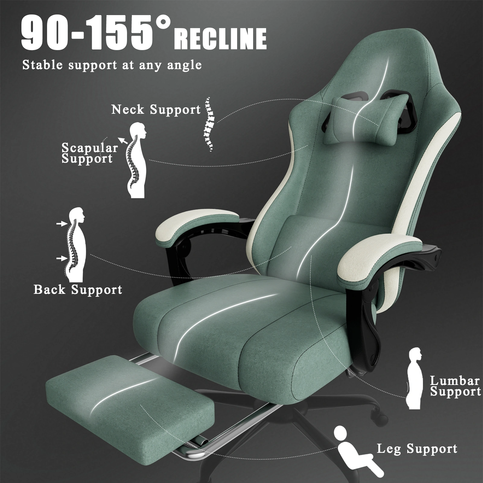 Ergonomic Gaming Chair with Pocketed Spring Cushion & Adjustable Lumbar Support, Breathable Fabric Computer Chair with Footrest for Adults view 5