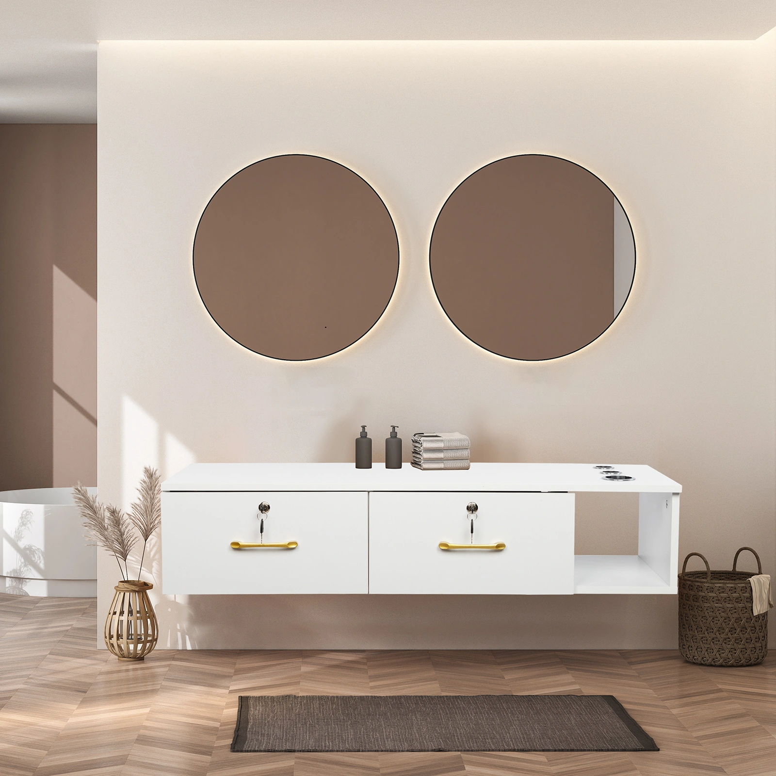 15mm E0 particleboard linen two draw three holes with lock salon cabinet white view 10