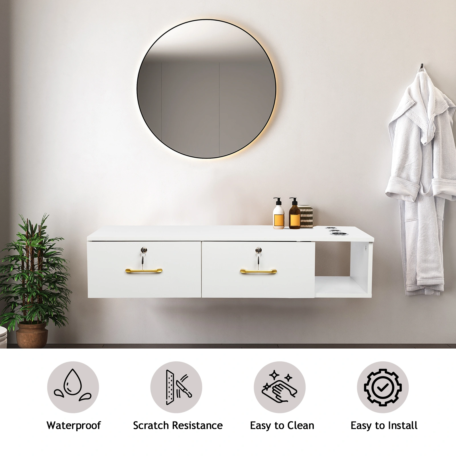 15mm E0 particleboard linen two draw three holes with lock salon cabinet white view 11