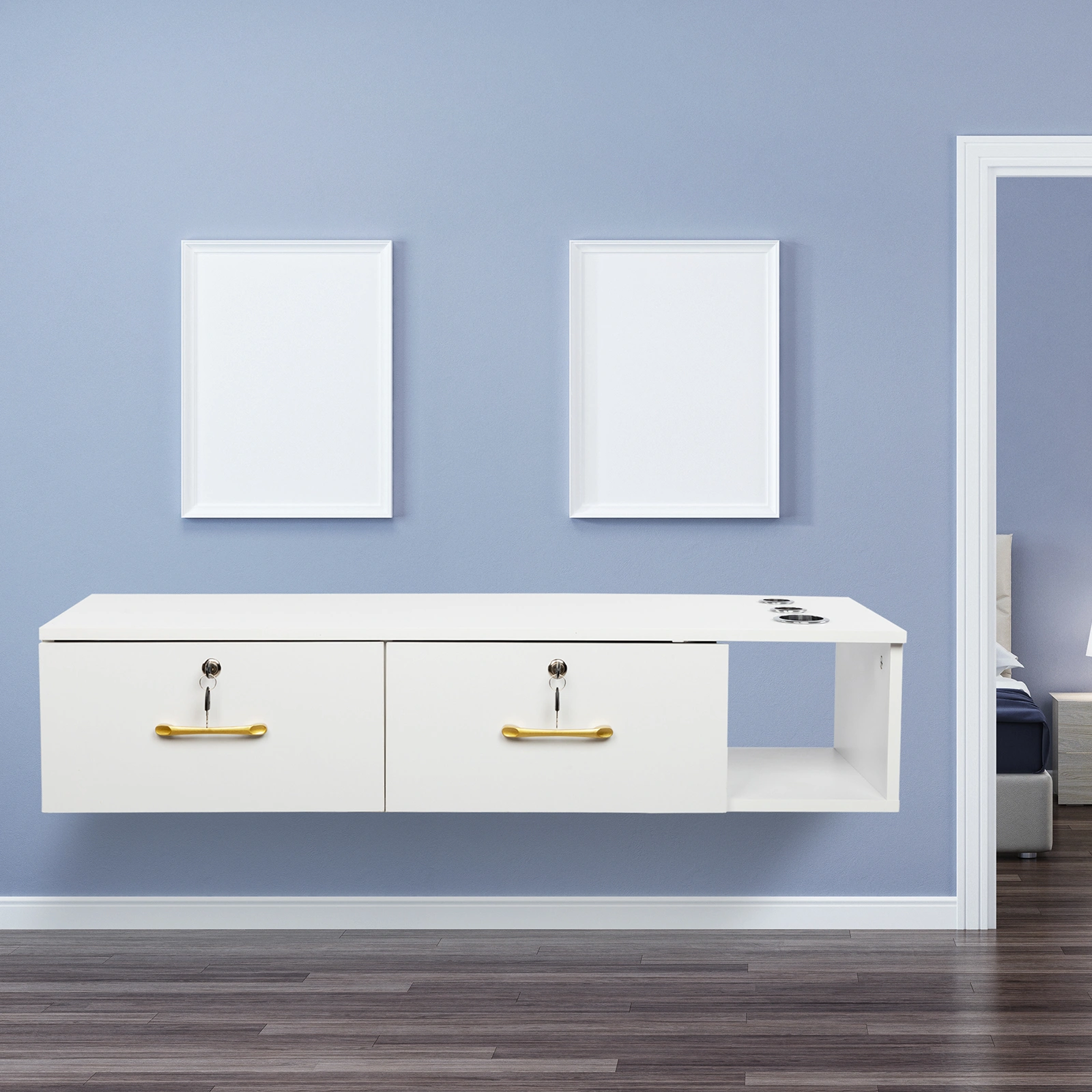 15mm E0 particleboard linen two draw three holes with lock salon cabinet white view 13