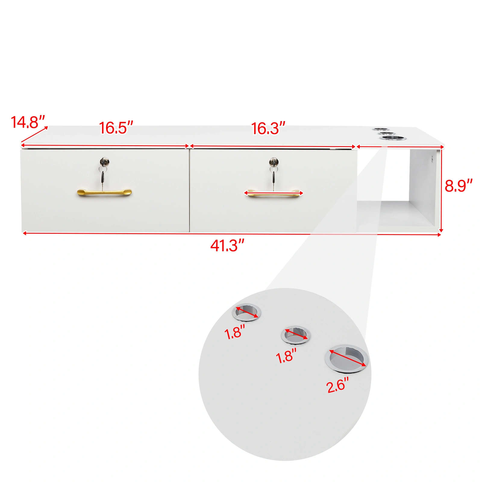 15mm E0 particleboard linen two draw three holes with lock salon cabinet white view 3