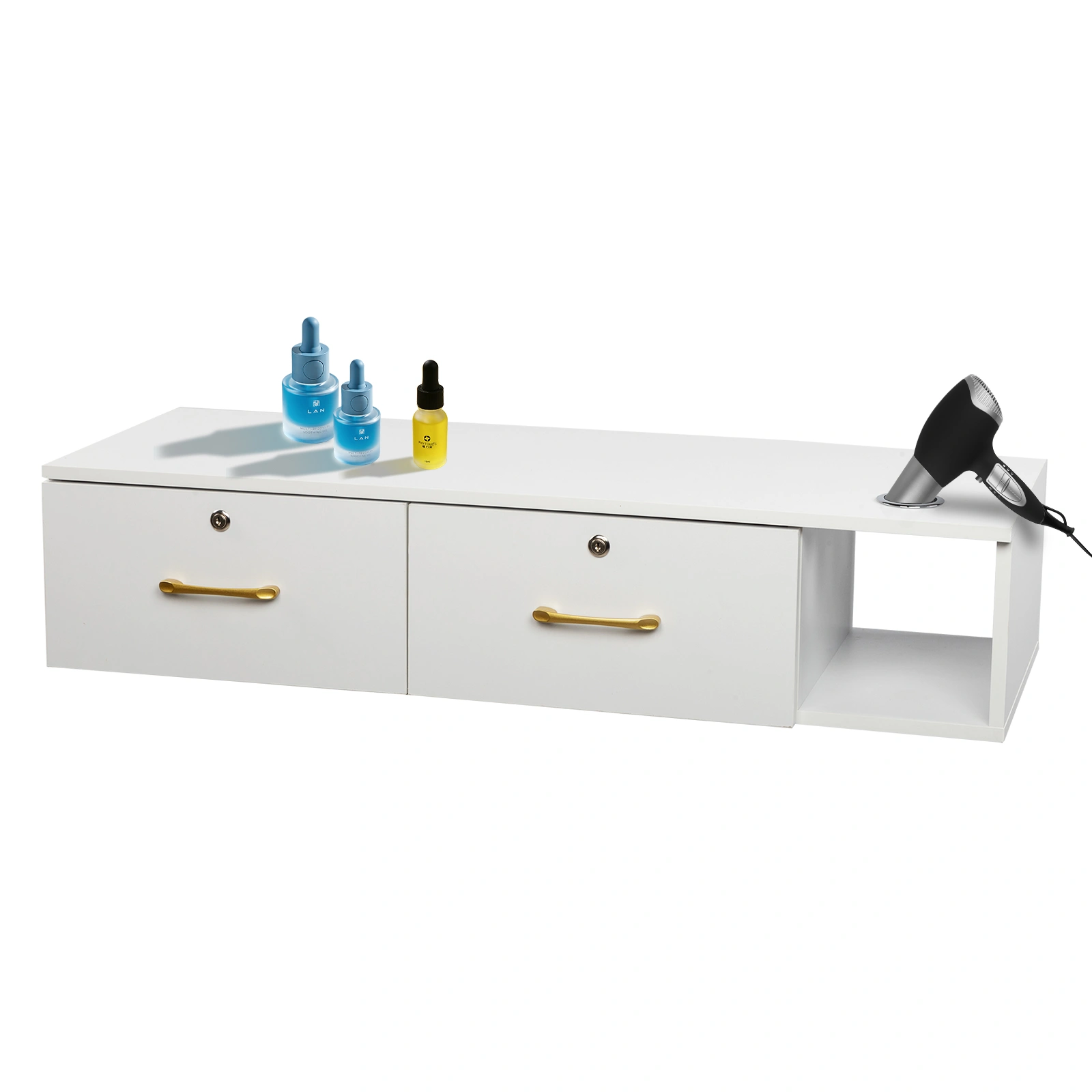 15mm E0 particleboard linen two draw three holes with lock salon cabinet white view 8