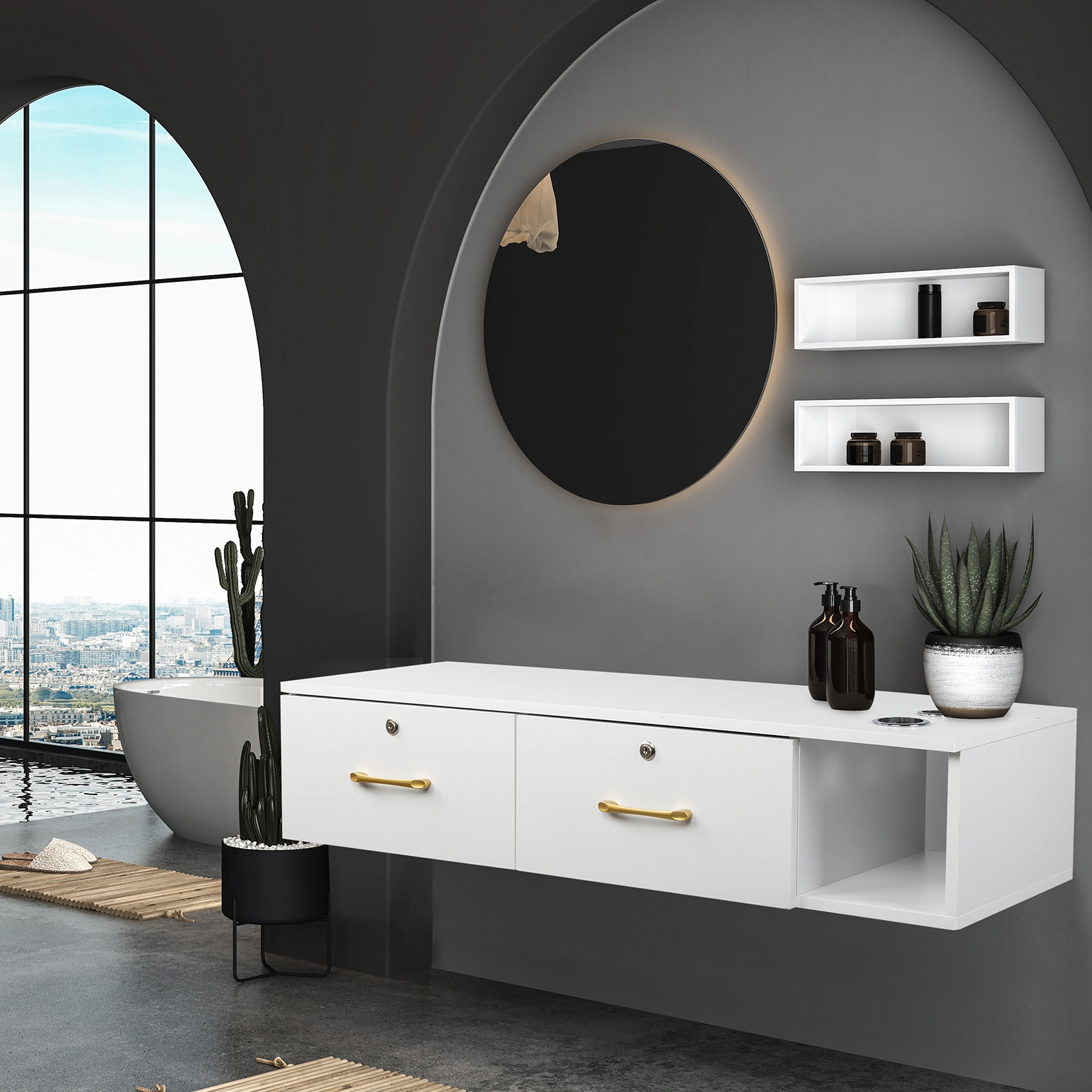 15mm E0 particleboard linen two draw three holes with lock salon cabinet white view 9