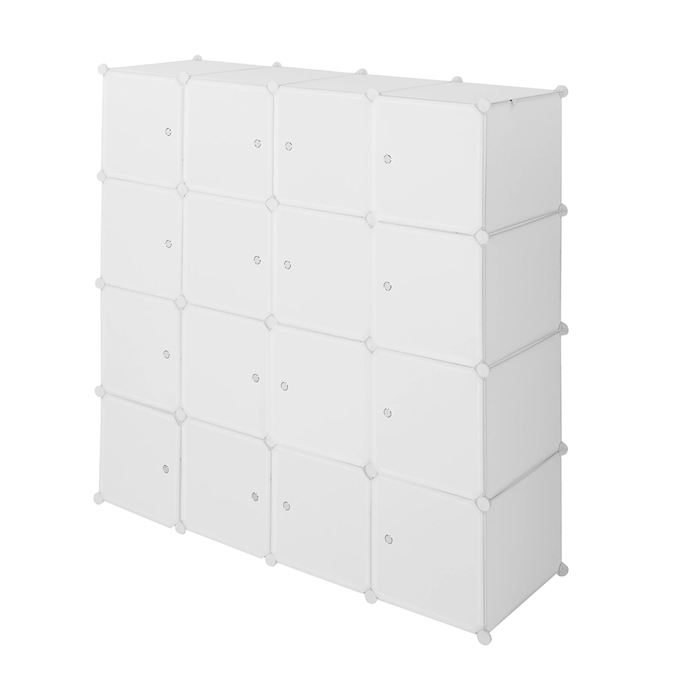 4-layer 16 Cube Organizer Stackable Plastic Cube Storage, Plastic + Steel Wire with 3 Clothes Rails, Free to Assemble, White view 9