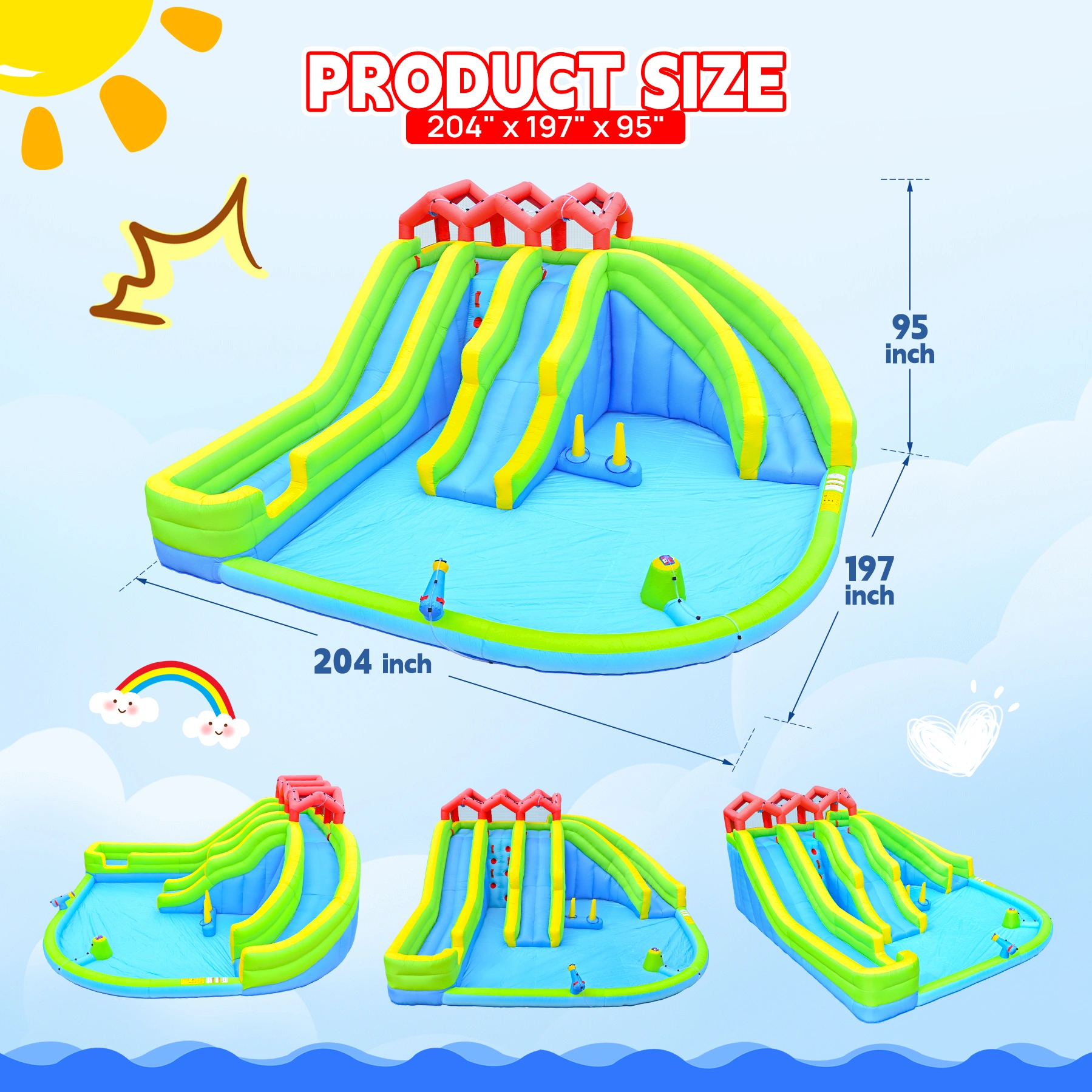 7-in-1 Inflatable Water Park with 3 Slides, Blower, Water Gun, Sprinkler & Fountain view 4