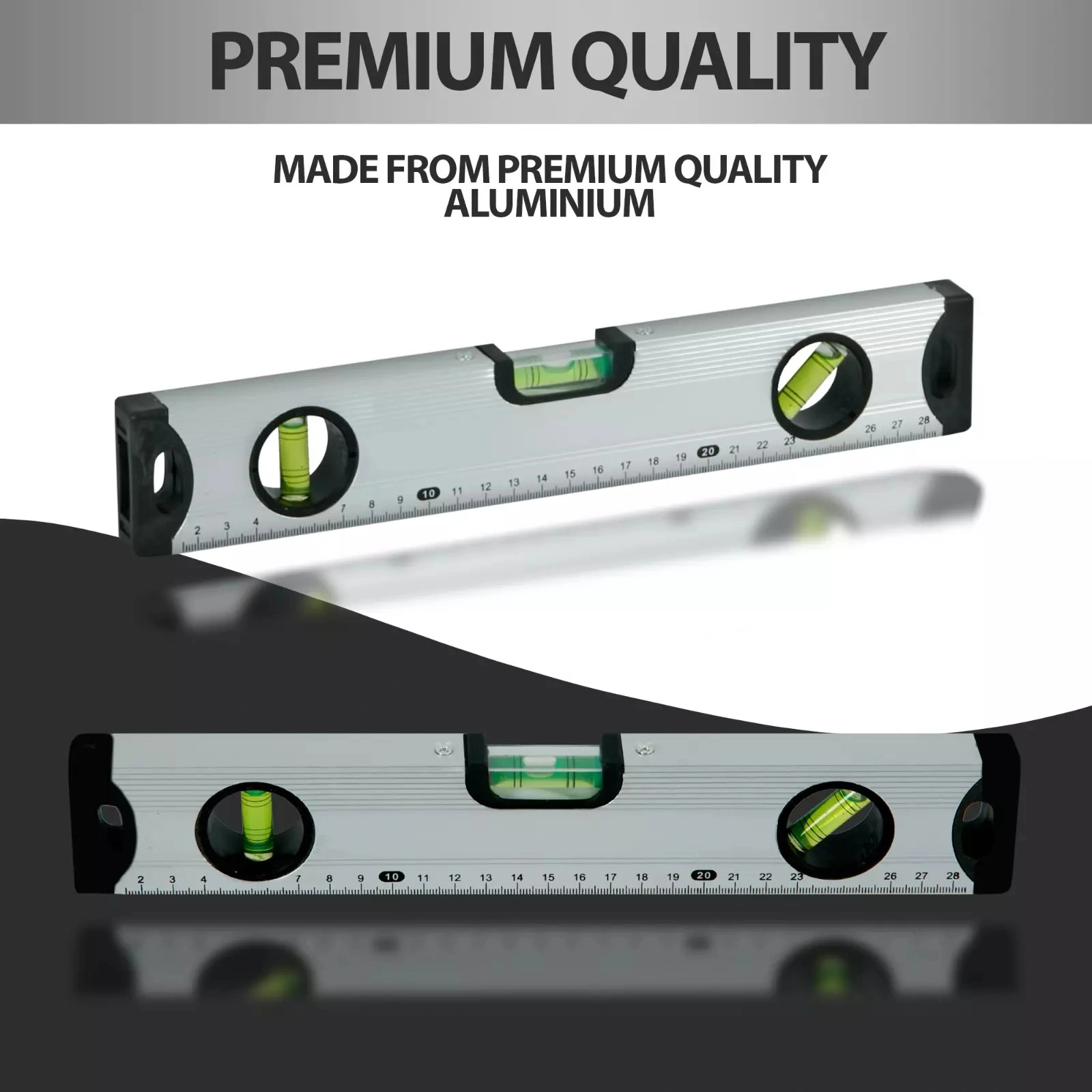 Magnetic Spirit Level Set, 3-Piece Construction Levels 300/600/1000mm, Silver Aluminum Pro Layout Tool view 2