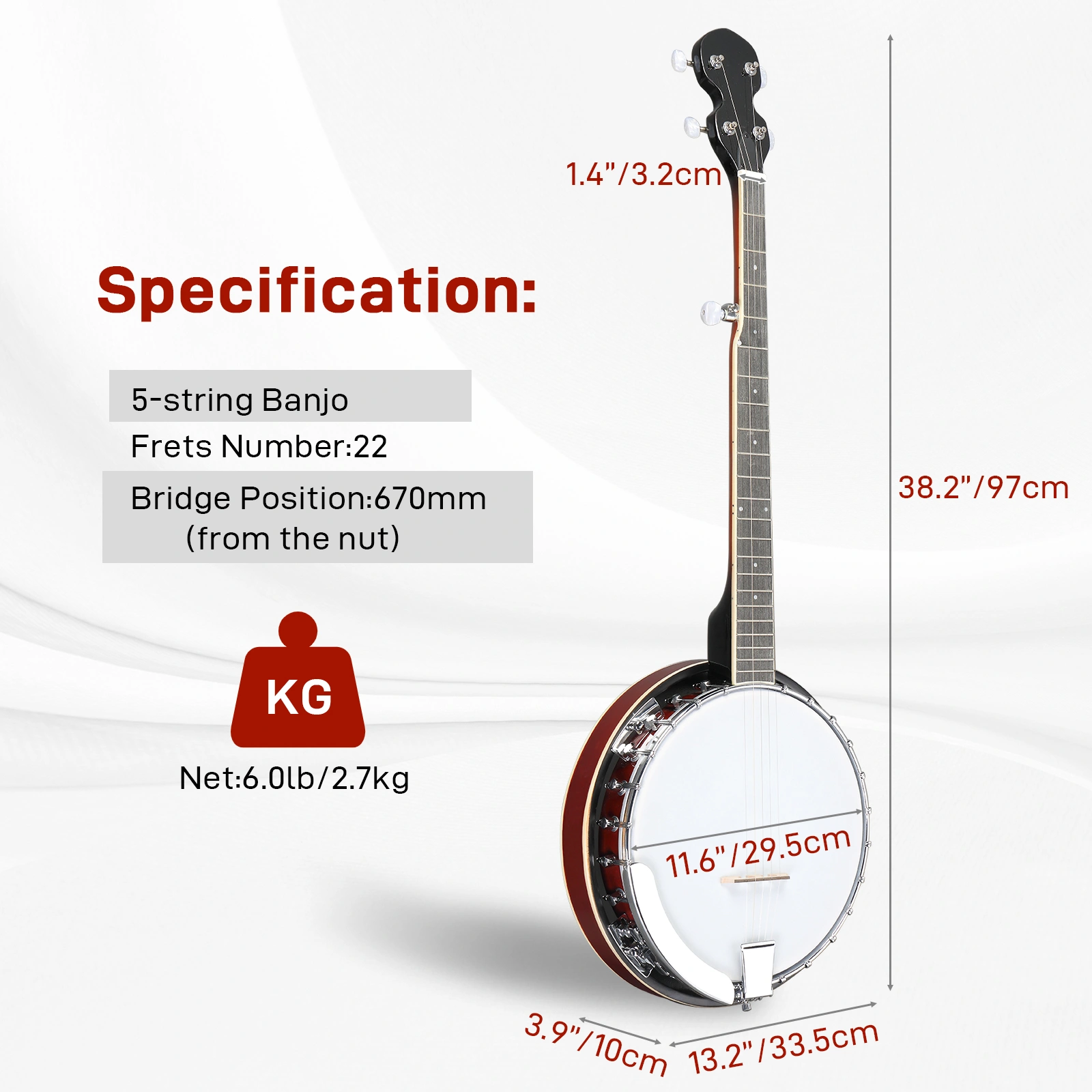 Full Size 5 String Right Handed Banjos Set with Closed Solid Sapele Back & Premium Mahogany Neck and Premium Accessories view 13